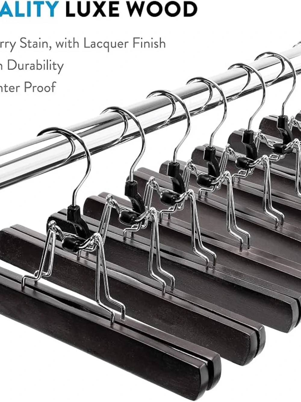 Amazon 7 Pack WOODEN Pants skirt Hangers Clips Black Non-Slip 360° Swivel Hook